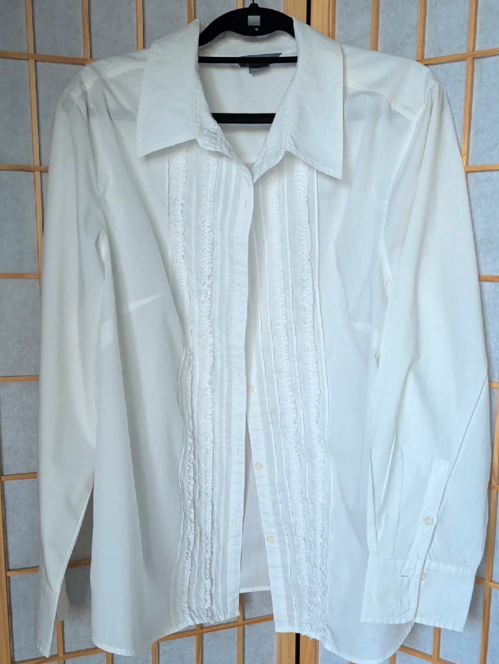 Women's White Dress Shirt with Front Pintuck Detail